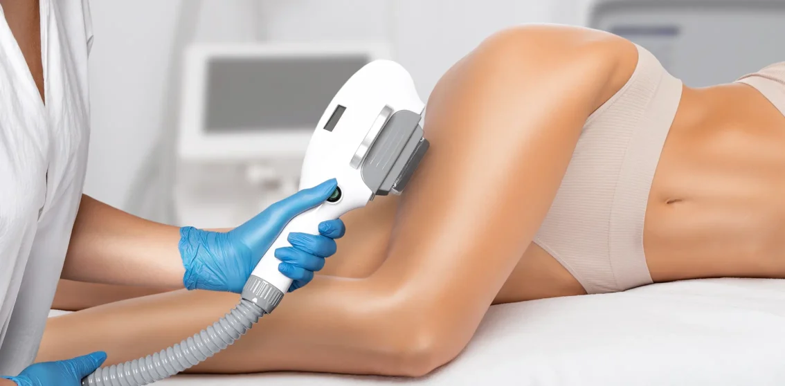 woman receiving laser hair removal treatment at salon