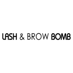Lash and Brow Bomb black logo on white background