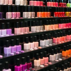 Nail polish display of a wide range of colours available to our clients at The Skincare Centre.